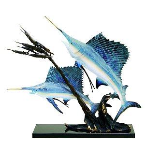 Brass Hot Patina Sailfish Duo Sculpture 31653
