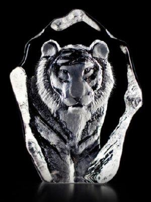 Mats Jonasson Tiger - Miniature Etched crystal Sculpture - MJ 88139