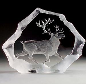 Mats Jonasson Etched Crystal Reindeer - LE 2005 MJ33126