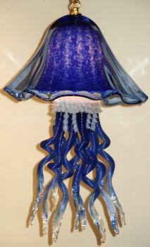 Blue Glass Jellyfish Chandelier- double dome