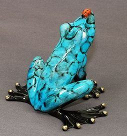 Blue Topaz Don't Bug Me Bronze Frog Sculptureby Barry Stein
