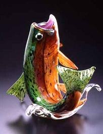 HOPKO Glass Brook Trout Leaping, Orange-Green-Purple