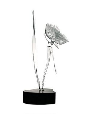 Butterfly on Foliage Glass Sculpture