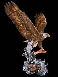 Metal Eagle Sculpture Catching Salmon - Clear Waters