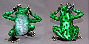 See no Evil, Candy Green Bronze Frog Sculpture by Barry Stein