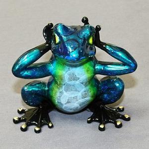 Hear No Evil Candy Blue Bronze Frog Sculpture by Barry Stein