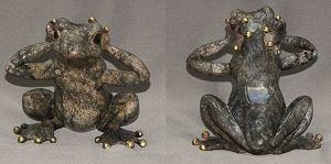 Hear No Evil, Silver-Marbled Bronze Frog  Sculpture by Barry Stein