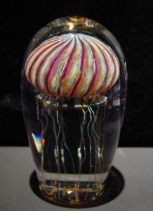 Purple Ribbed Glass Jellyfish Sculpture, small size