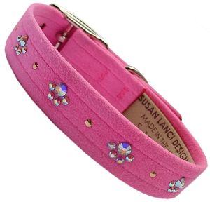 Paw Print Dog Collar Perfect Pink Ultrasuede & Swarovski Crystal 5/8