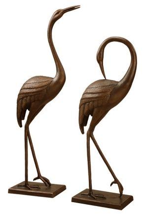 Graceful Garden Crane Pair Aluminum Sculpture