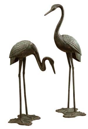 Large Bronze Garden Cranes Pair