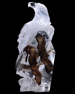 Valor - 2 Metal Eagle Sculptures within a  Lucite Eagle Sculpture