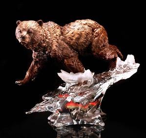 Grizzly  Bear Sculpture in Mixed Metal Media  - Solitary Hunter