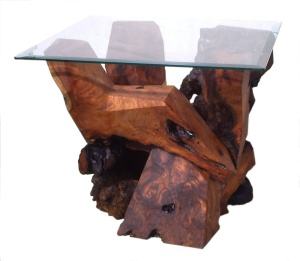 Sculptured Redwood Glass Top End Table by Daryl Stokes SOLD