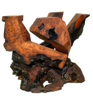 Sculptured Redwood Glass Top End Table by Daryl Stokes