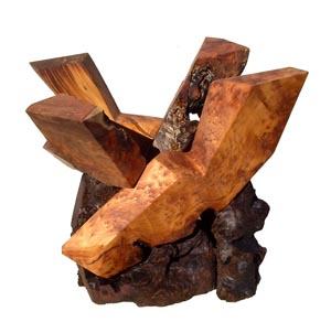 Sculptured Redwood Glass Top End Table by Daryl Stokes