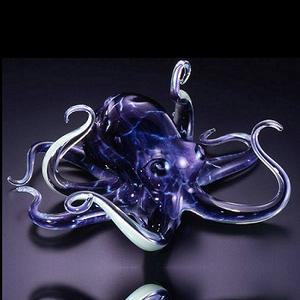 Purple Crackle Glass Octopus  Scultpure by Hopko Art Glass