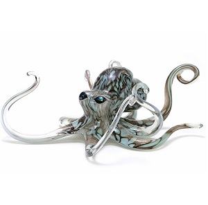 Grey Turquoise Hopko Glass Octopus Sculpture (please select size)