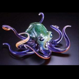 Green Violet Hopko Glass Octopus Sculpture (please select size)