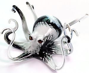 Black White Optic HOPKO Glass Octopus Sculpture (please select size)