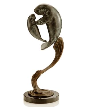 Mama and Baby Manatees Bronze Sealife Sculpture