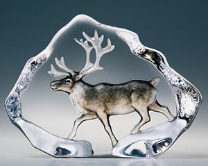 Mats Jonasson Etched Crystal Reindeer