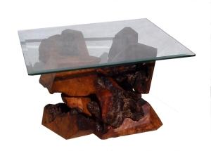 Custom Redwood Glass Top Coffee Table
