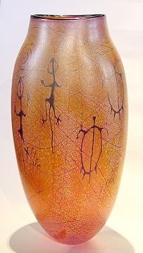 Petroglyph Golden Brown Flask Vase