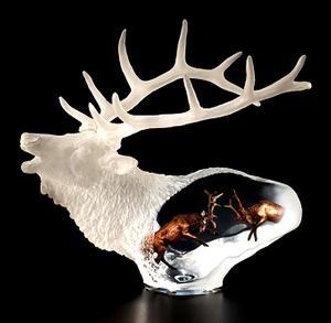 Proud Spirit - Fighting Elks Mixed Media Metal and Lucite Sculpture