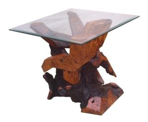 Sculptured Redwood Glass Top Accent Table by Daryl Stokes