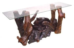 Custom Design Redwood Glass Top Console Table