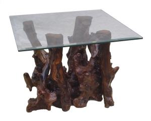 Custom Design Redwood Glass Top  End Table