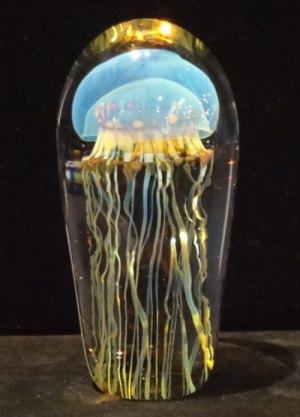 Blue Moon Glass Jellyfish Sculpture by Satava, med size