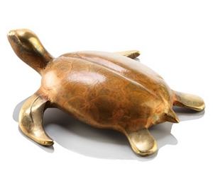 Single Bronze Sea Turtle Paperweight Sculpture