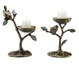 4 Bird and Branch Pillar Candle Holders 33493