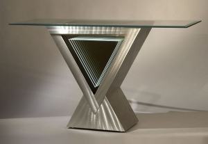 Vectors Brushed Aluminum and Glass Top Console Table