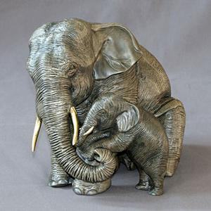 Barry Stein Elephant Mama & Baby Bronze Sculpture
