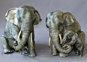 Barry Stein Elephant Papa, Mama & Baby Bronze Sculptures Set