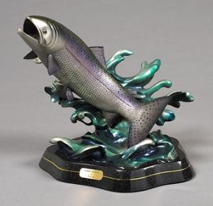 Barry Stein Bronze Coho Rising Sealife Sculpture
