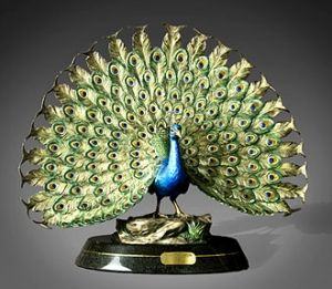Barry Stein In Living Color Bronze Peacock Sculpture