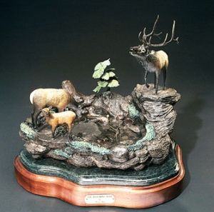 Barry Stein The Watering Hole Bronze Wildlife Sculpture