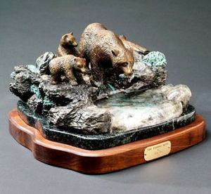 Barry Stein- The Fishing Hole Bronze Wildlife Sculpture