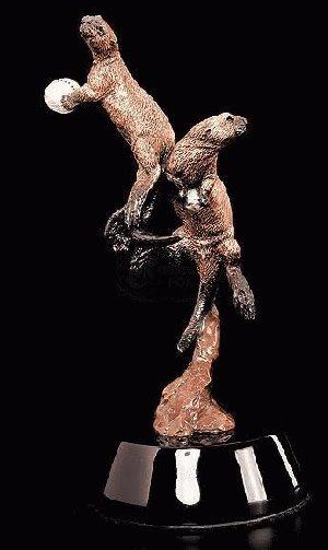 Otters 2000-Bronze Sculpture by Kitty Cantrell