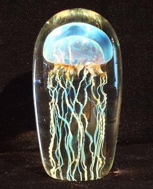 Blue Moon Glass Jellyfish Sculpture by Satava, small size