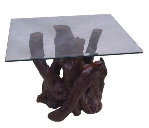 Custom Design Redwood Glass Top Acent Table