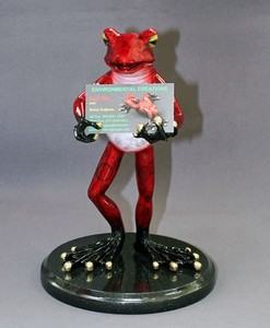 Red Bronze Frog Sculpture Business Card Holder.