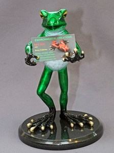 Green Bronze Frog Sculpture Business Card Holder.