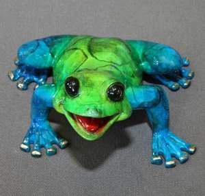 Greenhead Blue Jason Bronze Frog Sculpture by Barry Stein