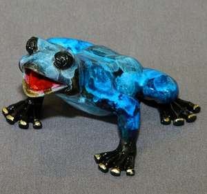 Blue Jason Bronze Frog Sculpture by Barry Stein
