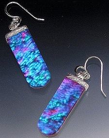 Geo Dangle Pierced Earrings Dichroic Glass IG TRQ CVD